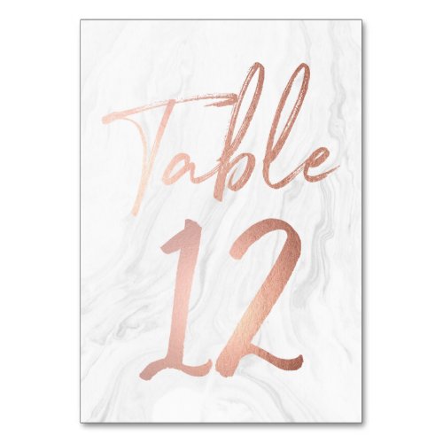 Modern White Marble Script  Table Number Card 12