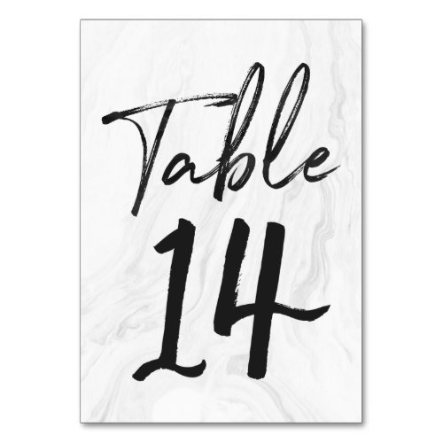 Modern White Marble Script  Table Number Card 14