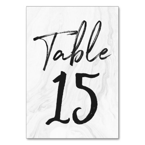 Modern White Marble Script  Table Number Card 15