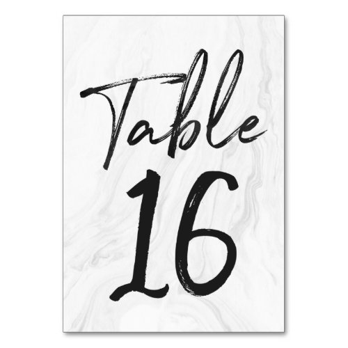 Modern White Marble Script  Table Number Card 16