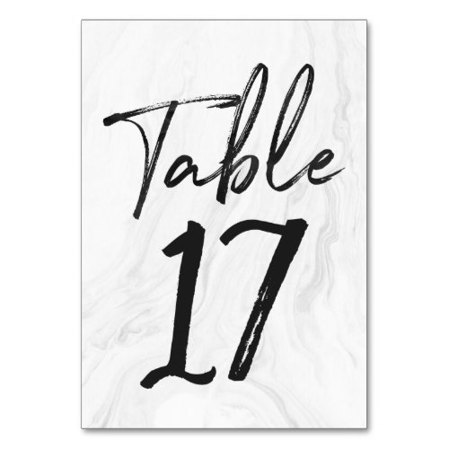 Modern White Marble Script  Table Number Card 17