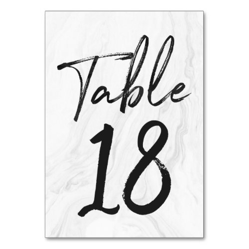 Modern White Marble Script  Table Number Card 18