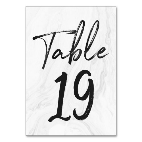 Modern White Marble Script  Table Number Card 19