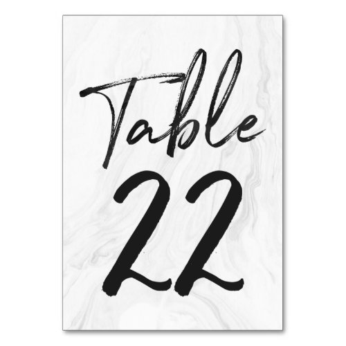 Modern White Marble Script  Table Number Card 22