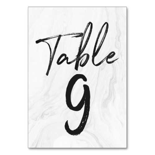 Modern White Marble Script  Table Number Card 9