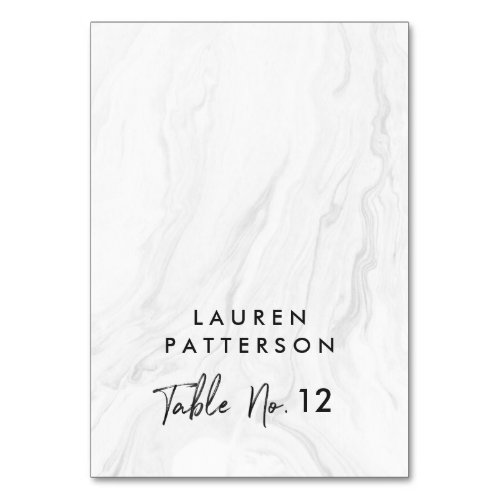 Modern White Marble Script  Wedding Place Table Number