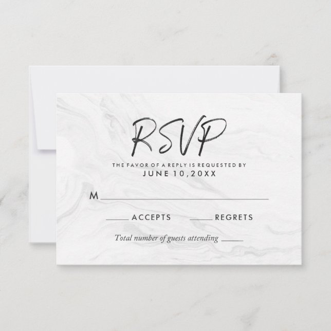 Modern White Marble Script | Wedding RSVP Card (Front)