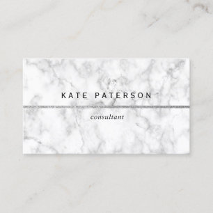 Modern White Marble Silver Glitter Stripe Business Card