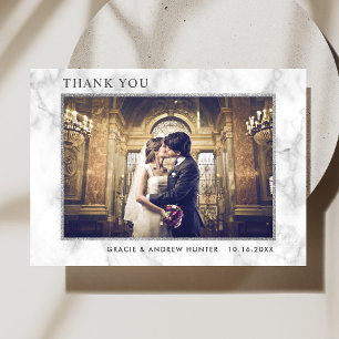 Modern White Marble Silver Glitter Thank You Card