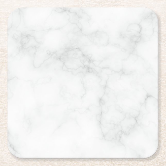 Modern White Marble Square Paper Coaster (Front)