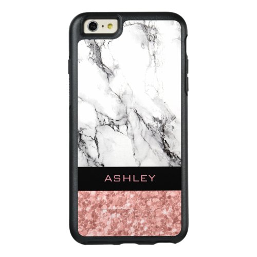 Modern White Marble Stone And Rose Gold Glitter OtterBox iPhone 66s Plus Case
