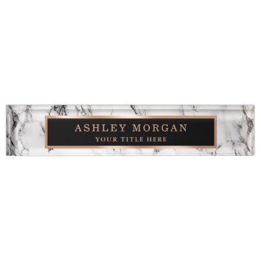 Modern White Marble Stone Texture Look Personalize Desk Name Plate