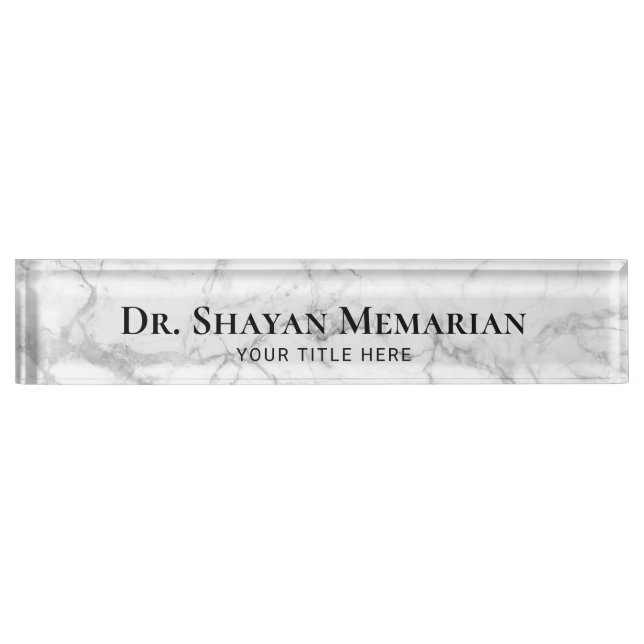 Modern White Marble Texture Professional Desk Name Plate (Front)