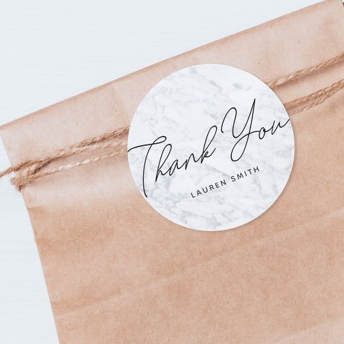 Modern White Marble Thank You Classic Round Sticker