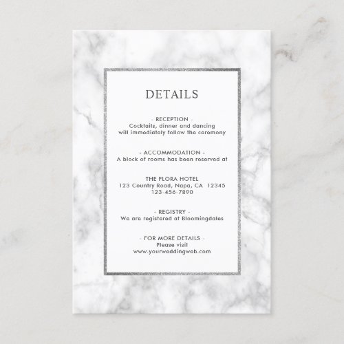 Modern White Marble Wedding Details Enclosure Card