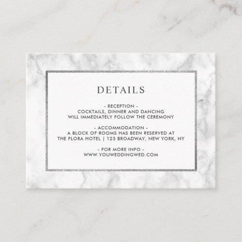 Modern White Marble Wedding Details Enclosure Card