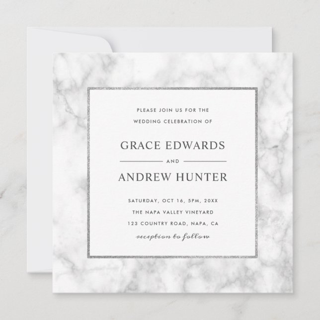 Modern White Marble Wedding Invitation (Front)