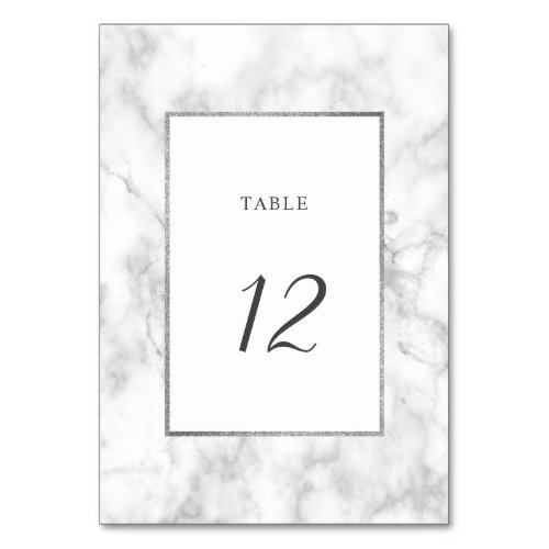 Modern White Marble Wedding Table Number Card