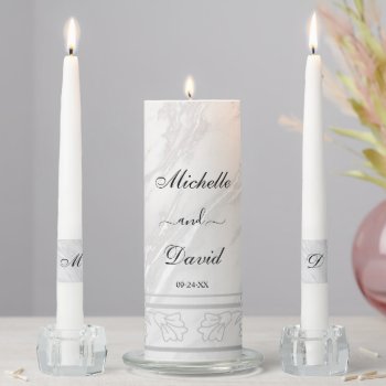 Modern White Marble Wedding Unity Candle Set by Grindelia_Blooms at Zazzle