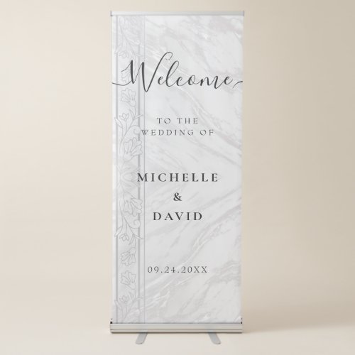 Modern White Marble Wedding Welcome Retractable Banner