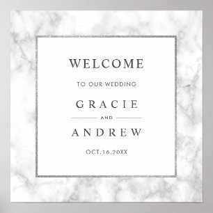 Modern White Marble Wedding Welcome Sign