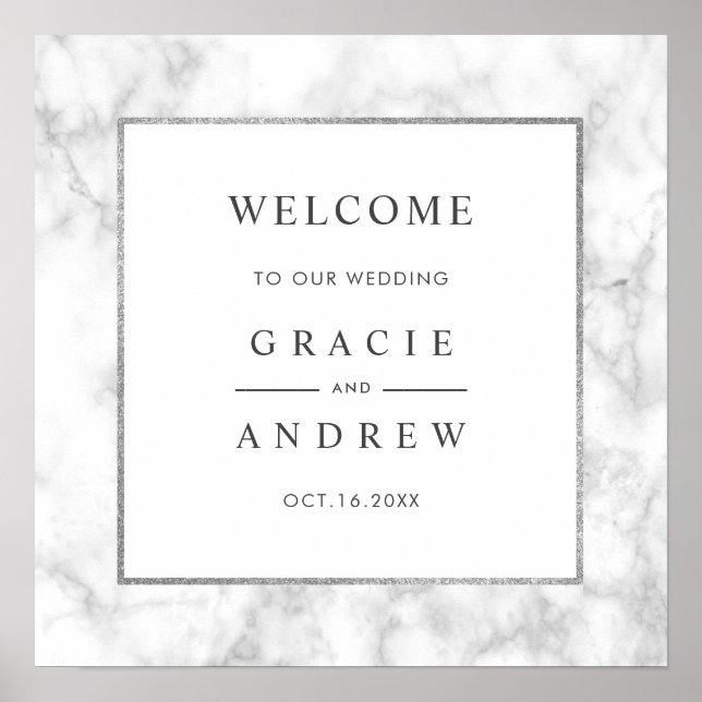 Modern White Marble Wedding Welcome Sign (Front)