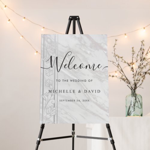 Modern White Marble Wedding Welcome Sign