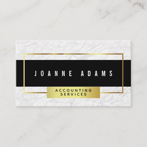 Modern White Marble With Black And Gold Business Card