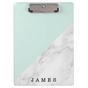 Modern White Marble with Green Block Custom Clipbo Clipboard