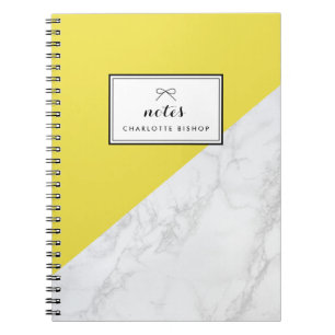 Modern White Marble Yellow Personalized Notebook