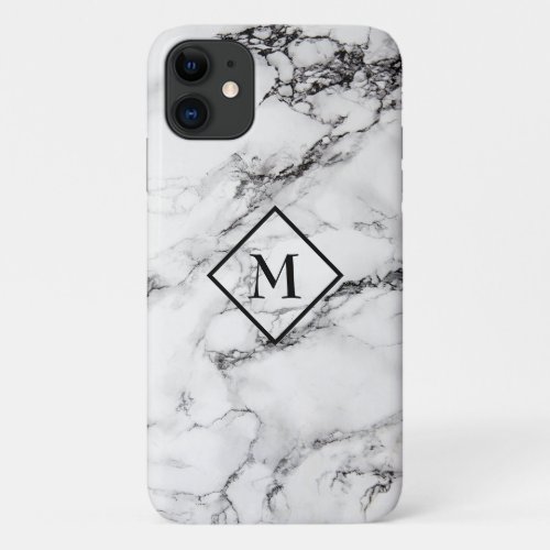 Modern White Marbled With Random Grain iPhone 11 Case