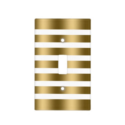 Modern White  Metallic Look Gold Stripes Pattern Light Switch Cover