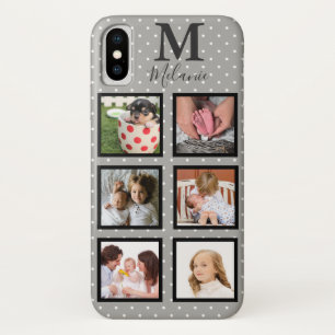 Modern White Micro Dots Gray 6 Photo & Monogram iPhone X Case