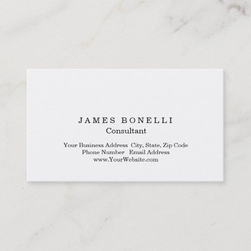 Modern White Minimalist Consultant Masculine Business Card
