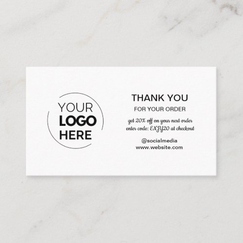 Modern White Minimalist Logo Order Thank You Business Card