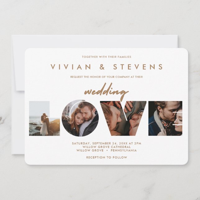 Modern White Minimalist Love Photos Wedding Invitation (Front)