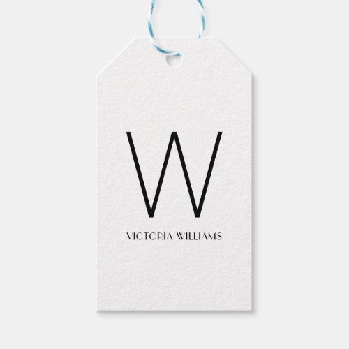 Modern white minimalist monogram name gift tags