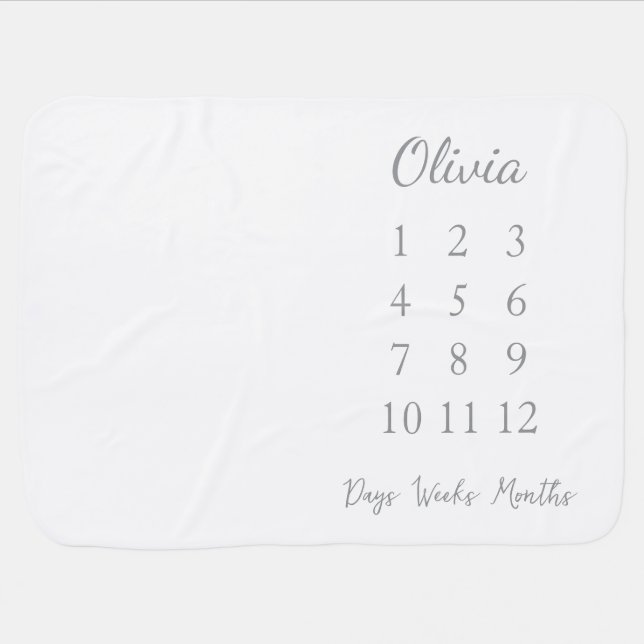 Modern White Minimalist Personalized Milestone Baby Blanket (Horizontal)