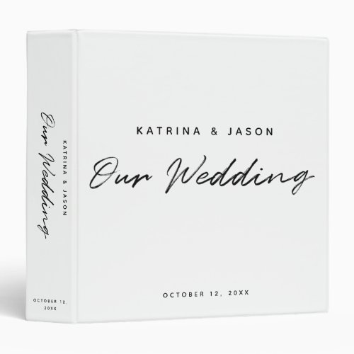 Modern White Minimalist Script Wedding Album 3 Ring Binder