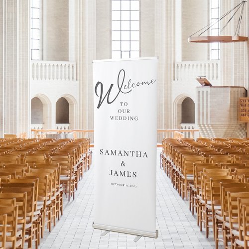 Modern White Minimalist Script Welcome Wedding Retractable Banner