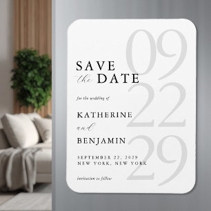 Modern White Minimalist Wedding Save the Date Magnet