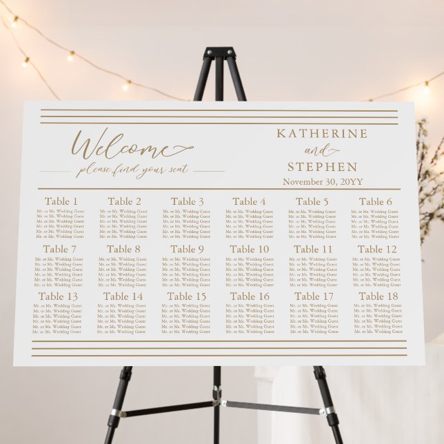 Modern White Minimalist Wedding Seating Chart - 18 Foam Board (In Situ (Stand))