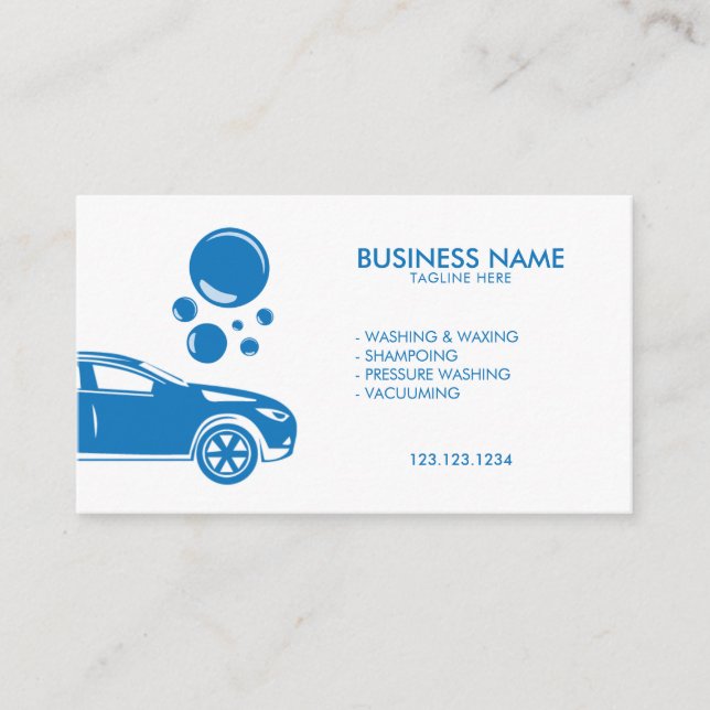Modern White Mobile Car Wash and Detailing Business Card (Front)