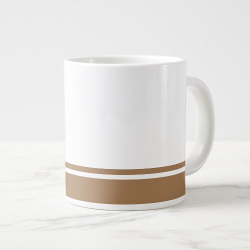 Modern White Mocha Brown Bottom Rim Racing Stripes Giant Coffee Mug
