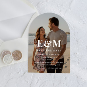 Modern White Monogram Arch Photo Save The Date
