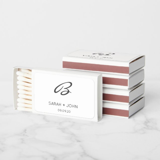 Modern White Monogram Calligraphy Initials Name  Matchboxes (Stacked)