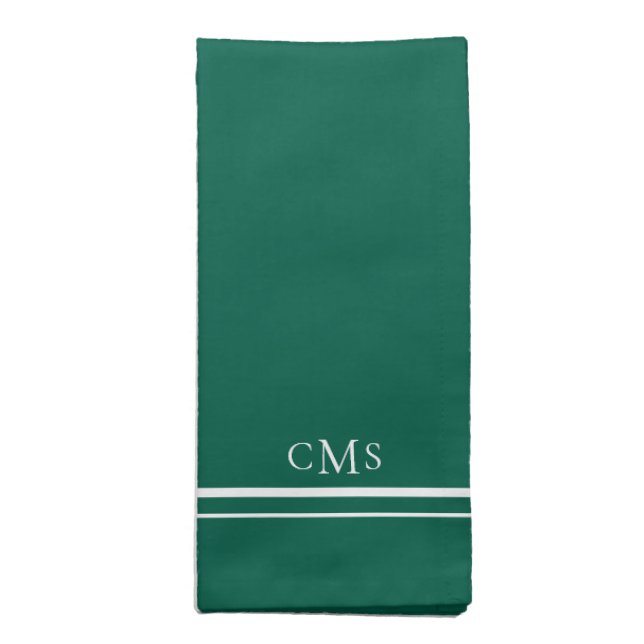 Modern White Monogram Emerald Green Cloth Napkin (Folded)