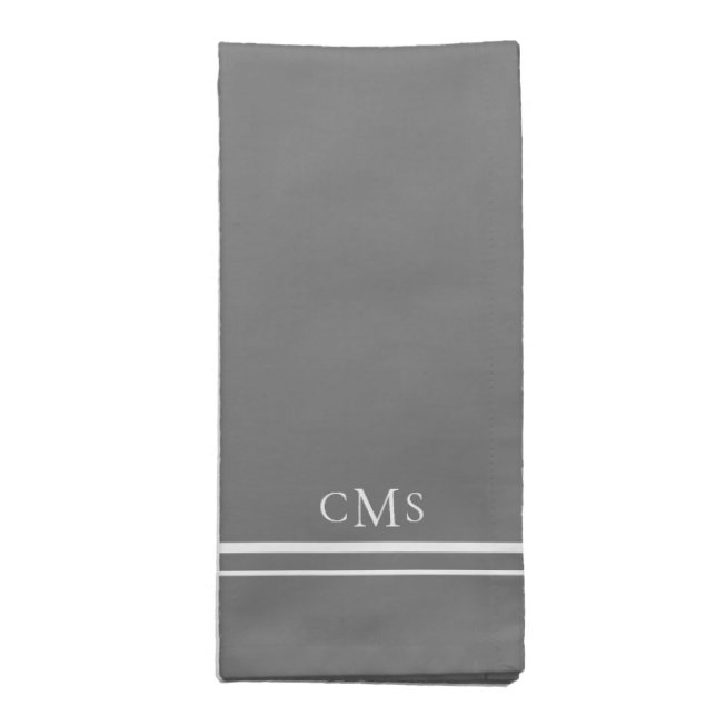 Modern White Monogram Grey Cloth Napkin (Folded)