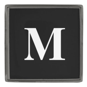 Modern White Monogram Initial on Black Gunmetal Finish Lapel Pin