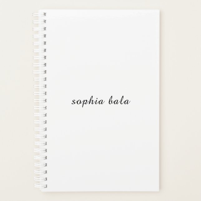 Modern White Monogram Minimalist Design Planner (Front)